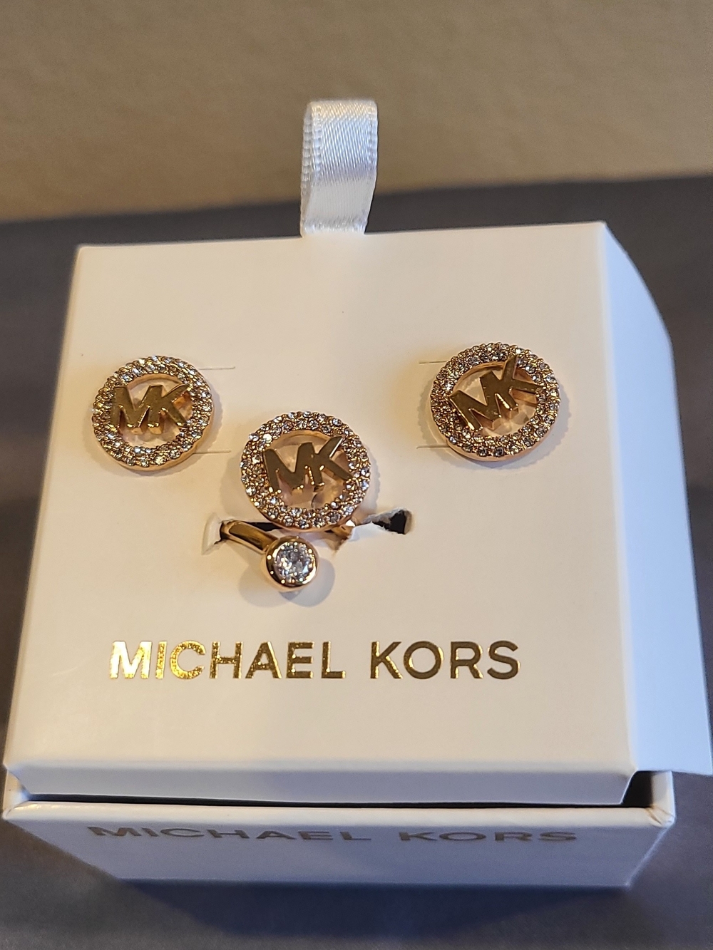 Michael Kors Rose Gold-Tone Ring and Crystal Stud Earrings